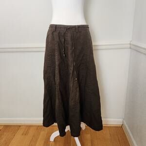 Liz Claiborne Skirt Size 8 Womens 100 Linen Full Olive Green Boho Midi Grunge